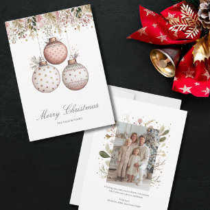 Elegant Pink Greenery Christmas Family Photo Holiday Card