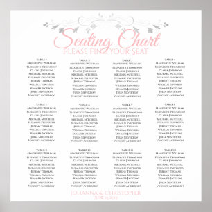 Elegant Pink & Grey 12 Table Wedding Seating Chart