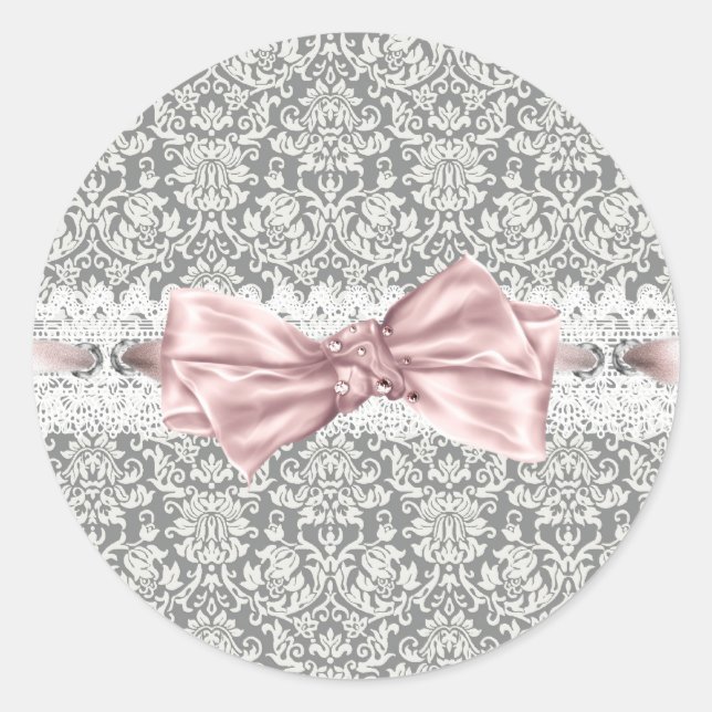 Elegant Pink Grey Damask Stickers (Front)