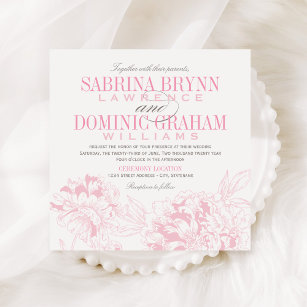 Elegant Pink Grey Floral Peony Wedding Invitation