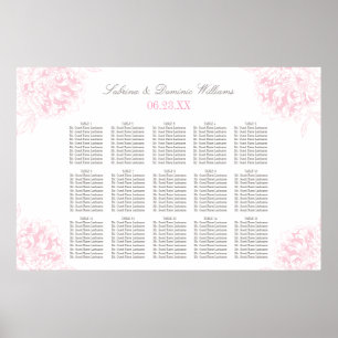 Elegant Pink Grey Floral Peony Wedding Seating Poster
