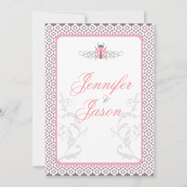Elegant Pink & Grey Garden Wedding Invitations (Front)
