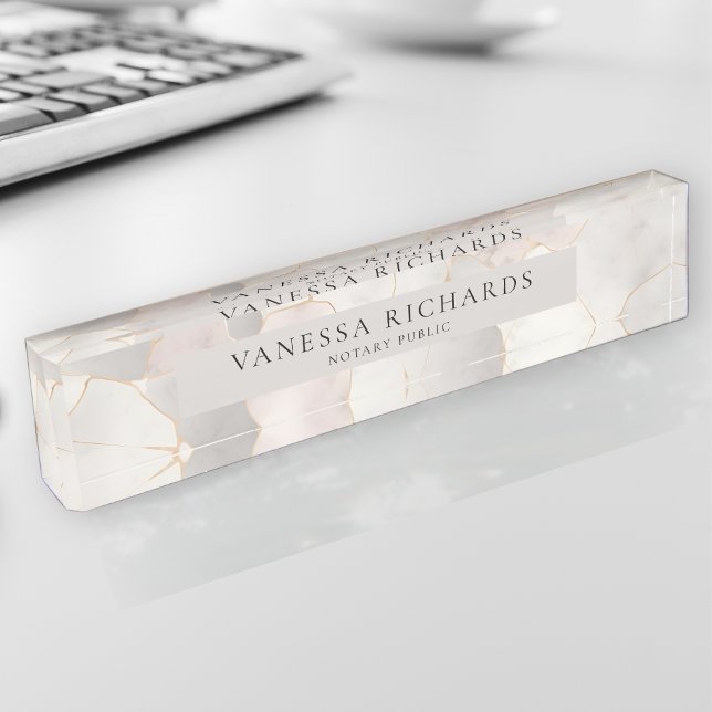 Elegant Pink & Grey Marble Luxury Notary Public Nameplate (Creator Uploaded)