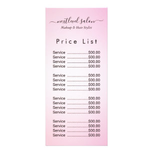 Elegant Pink Hair Salon Price Rack Card