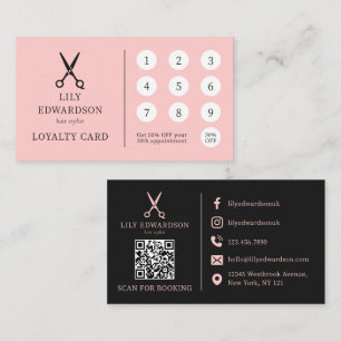 Elegant Pink Hair Stylist Scissors Logo QR Code Loyalty Card