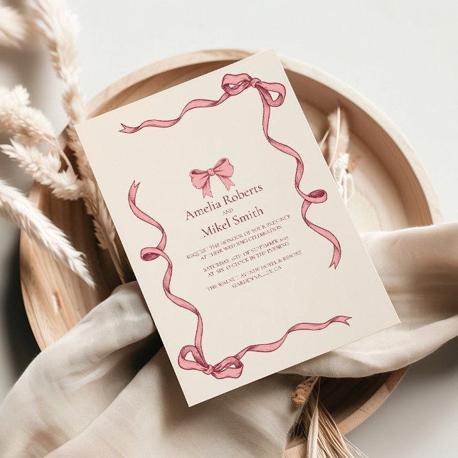 Elegant Pink Hand Drawn Bow Wedding Invitation (Creator Uploaded)