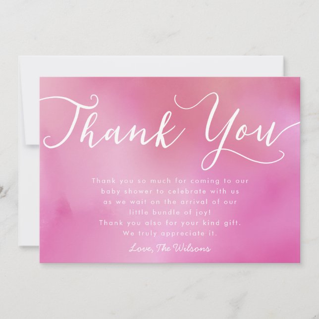 Elegant Pink Hand Lettered Script Baby Shower Thank You Card (Front)