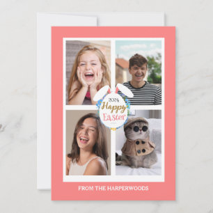 Elegant Pink happy Easter Ears Eggs Family photo Holiday Card