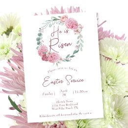 Elegant Pink He is Risen Church Easter Service Invitation