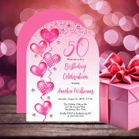 Elegant Pink Heart Balloons 50th Birthday Party