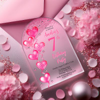 Elegant Pink Heart Balloons 7th Birthday Party