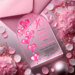 Elegant Pink Heart Balloons 90th Birthday Party Acrylic Invitations<br><div class="desc">Elegant faux glitter and patterned pink balloons with pink ribbon strings and pink accent stars "90" 90th birthday party celebration invitation.</div>