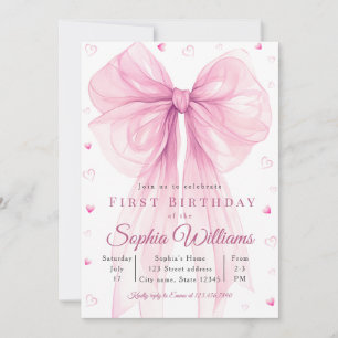 Elegant Pink Heart Bow Baby Shower Invitation