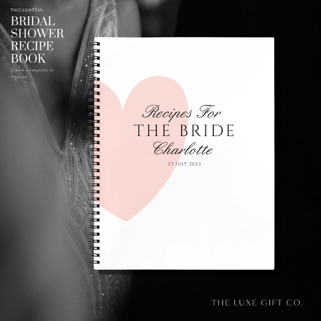 Elegant Pink Heart Bridal Shower Gift Recipe Book (Creator Uploaded)