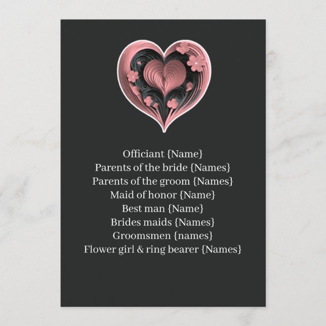 Elegant Pink Heart Floral Wedding Ceremony Program Programme (Front)