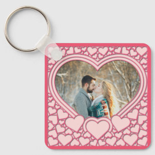 Elegant Pink Heart Happy Valentine's Day Stylish Key Ring