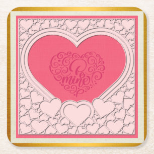 Elegant Pink Heart Happy Valentine's Day Stylish Square Paper Coaster