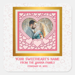 Elegant Pink Heart Happy Valentine's Day Stylish Square Sticker