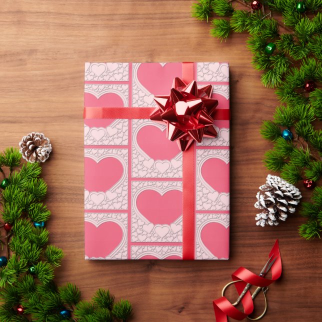 Elegant Pink Heart Happy Valentine's Day Stylish Wrapping Paper (Holiday Gift)
