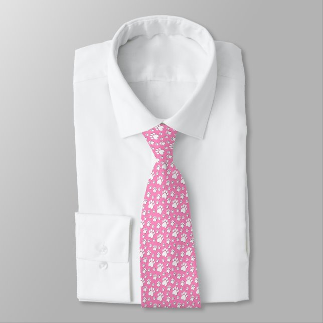 Elegant Pink Heart Paw Print Tie (Tied)