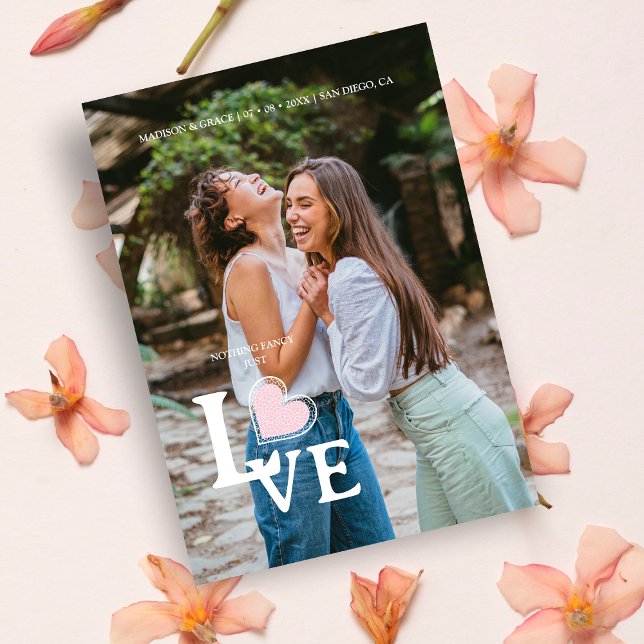 Elegant Pink Heart Photo Fancy Love Wedding Save The Date (Creator Uploaded)