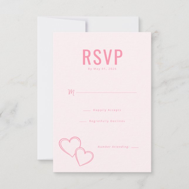 Elegant Pink Heart RSVP Card (Front)