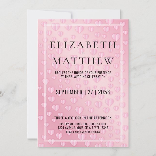 Elegant Pink Heart Speckles Invitation Card Templa (Front)