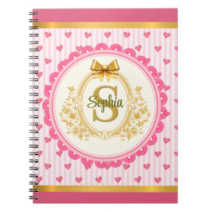 Elegant Pink Hearts and Roses Floral Monogram Notebook