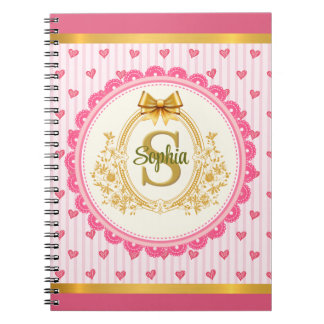 Elegant Pink Hearts and Roses Floral Monogram Notebook
