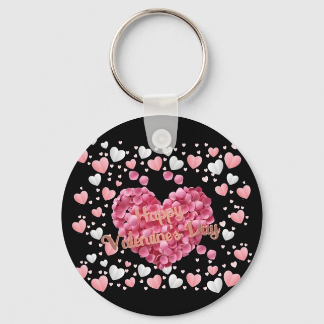 Elegant Pink Hearts Valentine's Day Key Ring (Front)