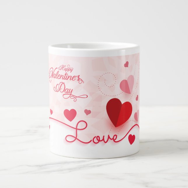 Elegant Pink Hearts Valentine's Day Large Coffee Mug (Front)