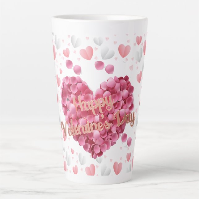 Elegant Pink Hearts Valentine's Day Latte Mug (Front)