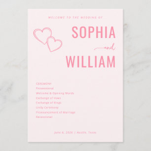 Elegant Pink Hearts Wedding Ceremony Programme