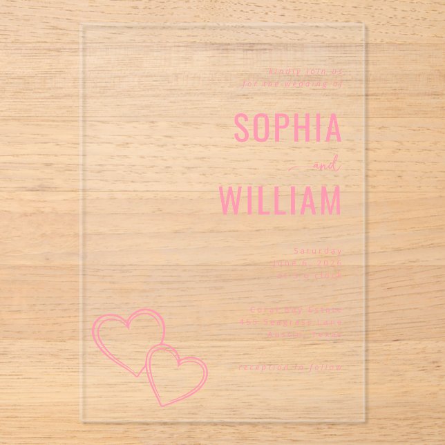 Elegant Pink Hearts Wedding Invitation (Front)