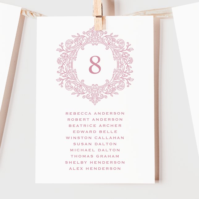 Elegant Pink Heirloom Crest Wedding Seating Card (Creator Uploaded)