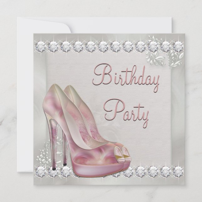 Elegant Pink High Heel Shoe Birthday Party Invitation (Front)