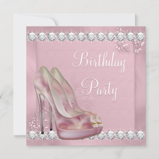 Elegant Pink High Heel Shoe Birthday Party Invitation (Front)