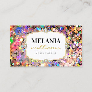 Elegant Pink Holographic Glitter Makeup Artist Business Card