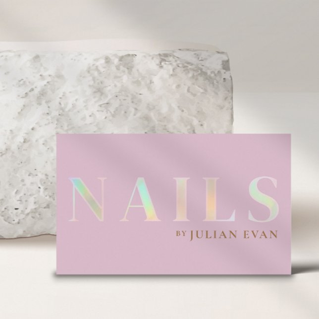 Elegant Pink Holographic Nail Business Card (Creator Uploaded)