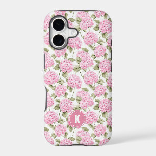 Elegant Pink Hydragea Flowers Pattern Monogram