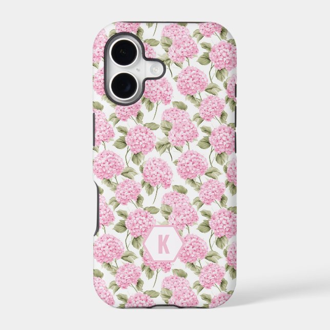 Elegant Pink Hydragea Flowers Pattern Monogram (Back)
