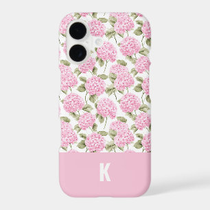 Elegant Pink Hydragea Flowers Pattern Monogram