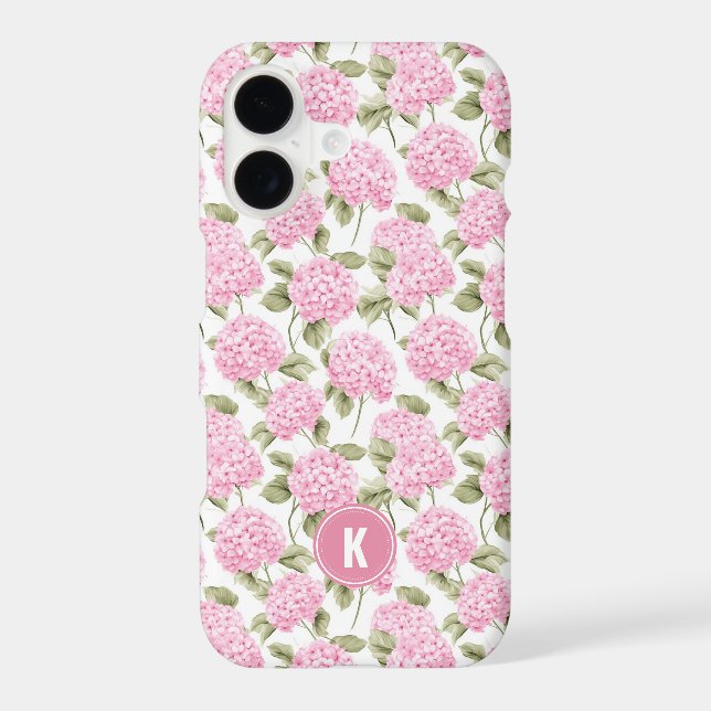 Elegant Pink Hydragea Flowers Pattern Monogram (Back)