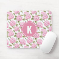 Elegant Pink Hydragea Flowers Pattern Monogram