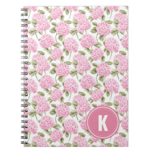 Elegant Pink Hydragea Flowers Pattern Monogram Notebook