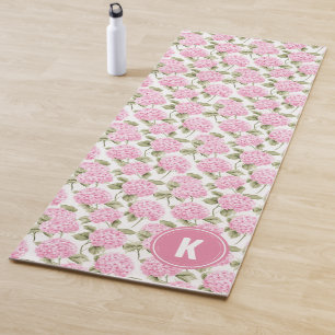Elegant Pink Hydragea Flowers Pattern Monogram Yoga Mat