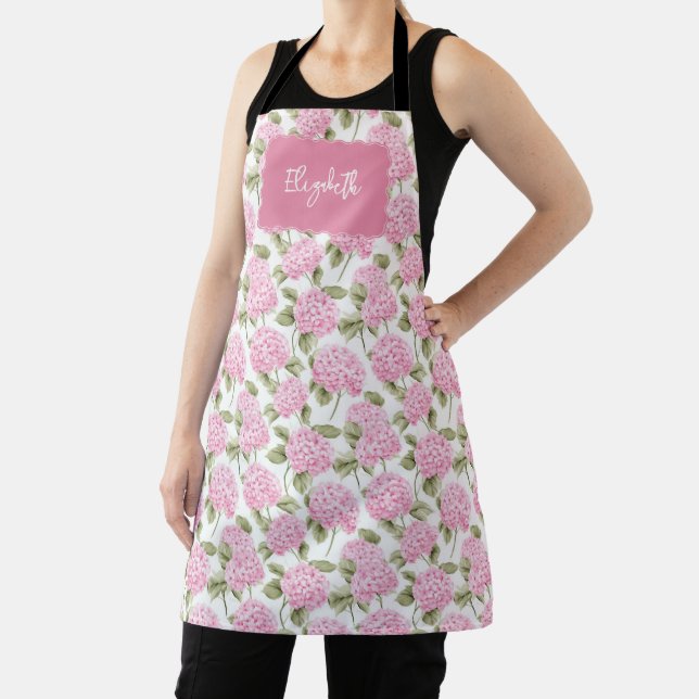 Elegant Pink Hydragea Flowers Pattern Name Apron (Insitu)