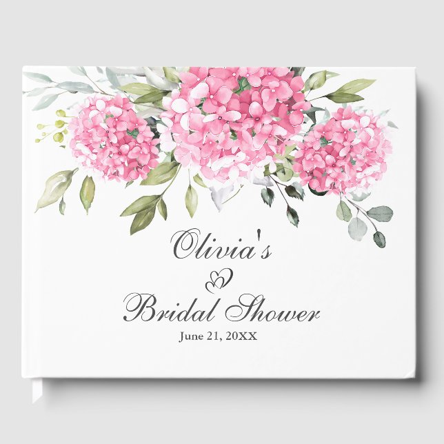 Elegant Pink Hydrangea Eucalyptus Bridal Shower Guest Book (Front)