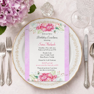 Elegant Pink Hydrangea Floral Birthday  Invitation