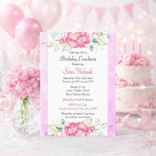 Elegant Pink Hydrangea Floral Birthday Invitation